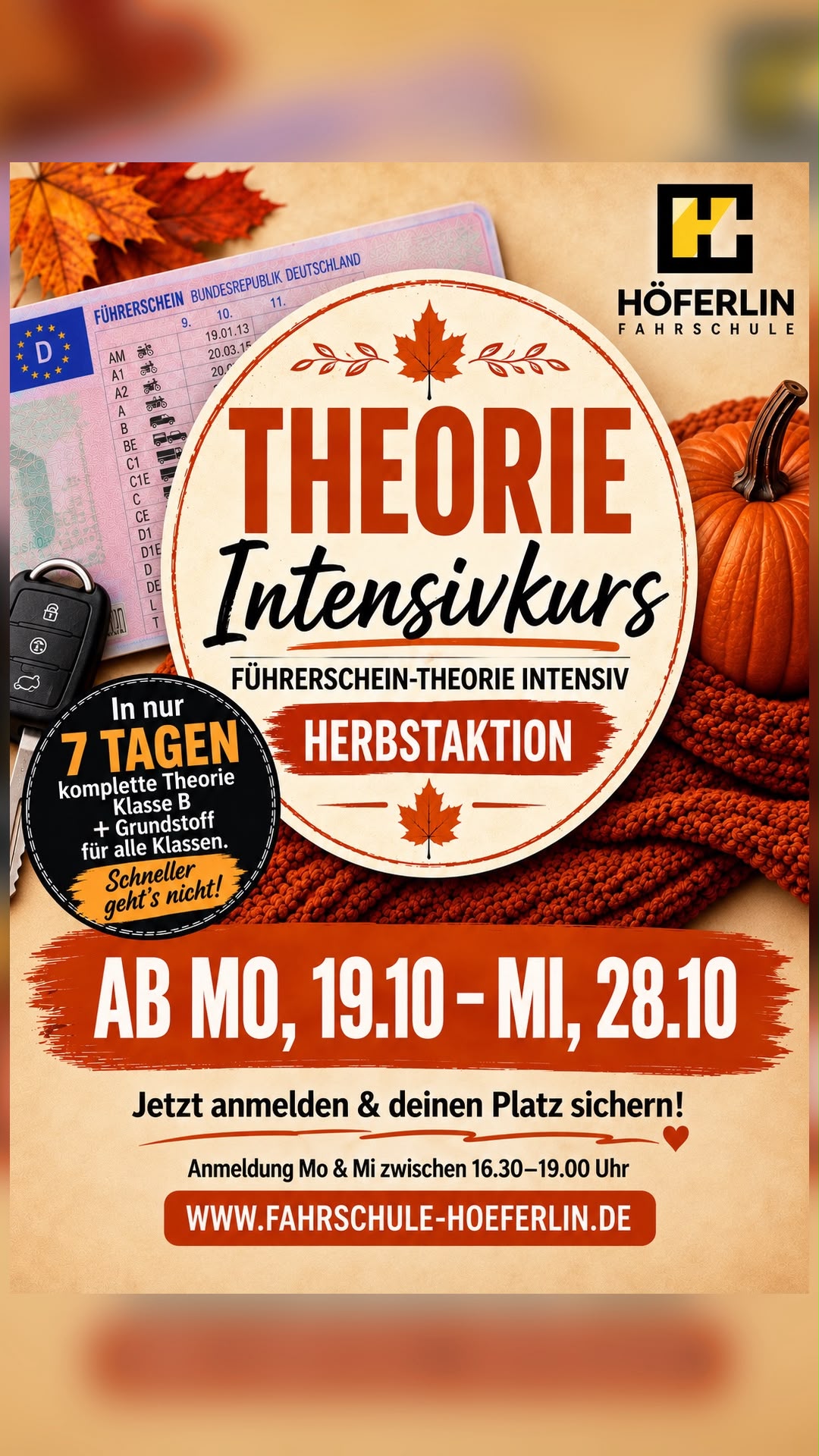 Theorie Intensivkurs Herbstaktion – Mo 19.10 bis Mi 28.10